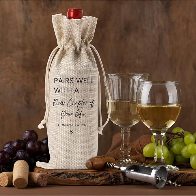 New Job Gifts Going Away Farewell Gifts for Friends Teachers Coworker Boss Women, New Beginning New Business Owner Gifts Wine Bottle Bag, Pairs Well With A New Chapter of Your Life Wine Bag