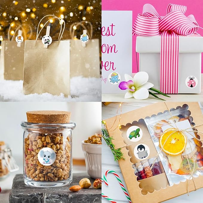 4 Roll/500 PCS Animal Stickers Ocean Animal Stickers School Supplies Incentives Roll Sticker Animal Party Favor Stickers