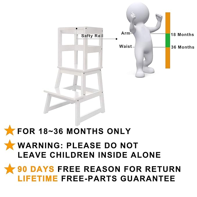 SDADI Kids Kitchen Step Stool Holds up to 150 Pounds with Safety Rail, Wide Platform Design, 4 Anti Slip Strips for 18 to 36 Months Old, White