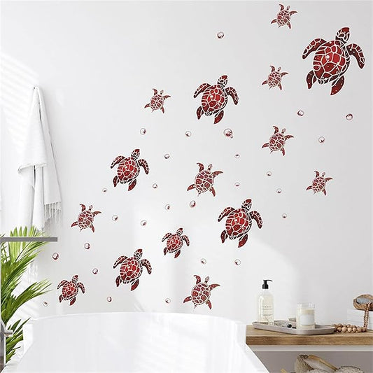 Waterproof Removable Watercolor Turtles Vinyl Wall Decal for Nursery Kidsroom School Classroom Livingroom Bedroom Bathroom Sea Life Sticker in Coastal Ocean Theme