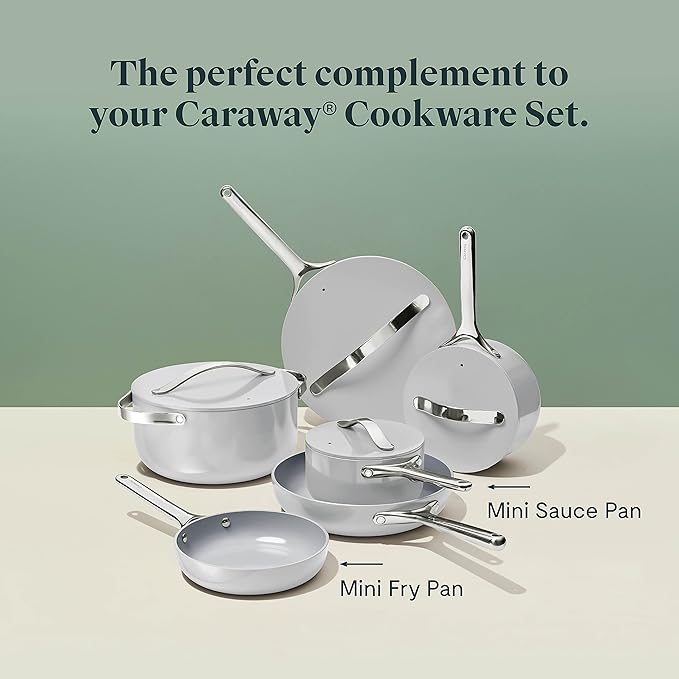 Caraway Mini Cookware Set - Non-Stick Ceramic Fry Pan (1.05 qt, 8") & Sauce Pan (1.75 qt) - Non Toxic, PTFE & PFOA Free - Oven Safe & Stovetop Agnostic (Gas, Electric & Induction) - Gray