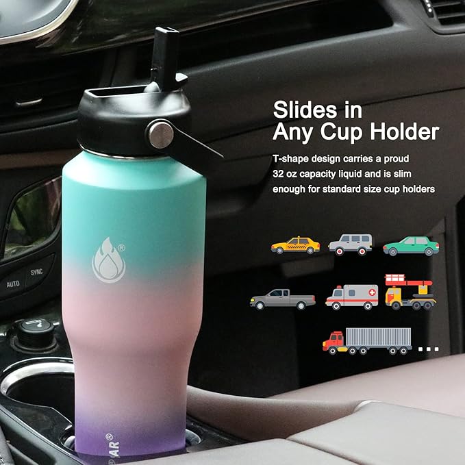 SENDESTAR Water Bottle 32oz,2 Lids(Straw lid),Wide Mouth Stainless Steel Vacuum Insulated Double Wall Keep Liquids Cold or Hot All Day,Sweat Proof Sport Design,Fit Car Cup Holder(Hydrangea)