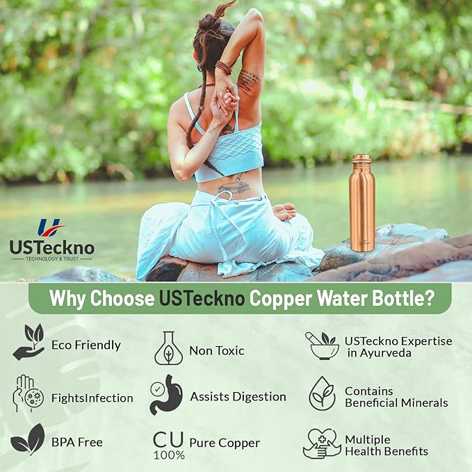 Copper Water Bottle - 34 Oz Extra Large Handcrafted Ayurvedic Copper Bottle for Travel,Yoga,Gym Lower Your Sugar Intake And Enjoy Health Benefits Immediately. Lab Tested (Smooth Finish)