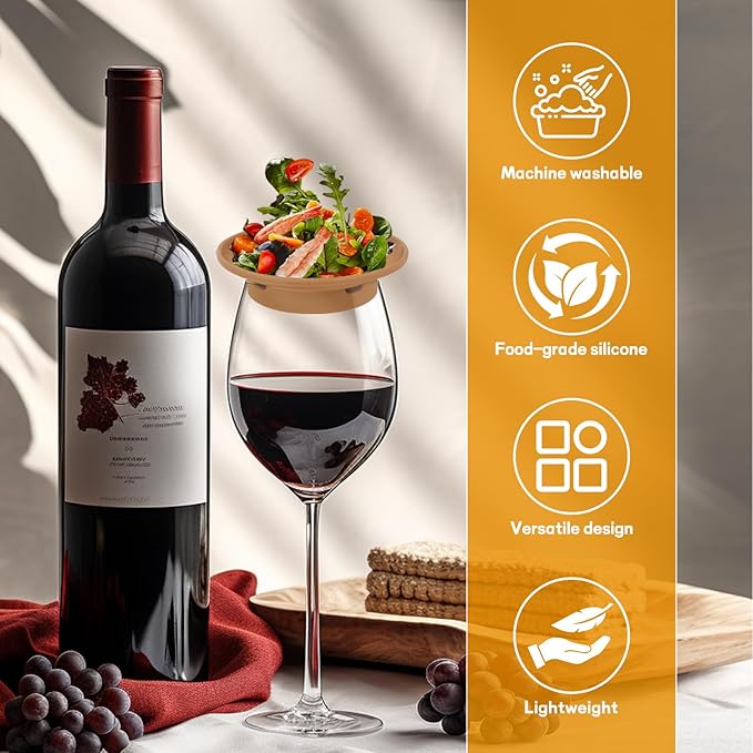 4 Pack Wine Glass Charcuterie Topper, Mini Charcuterie Boards for Wine Glass, Charcuterie Wine Glass Topper, Reusable Wine Glass Topper Coasters Plate for Family Gatherings and parties(yellow)