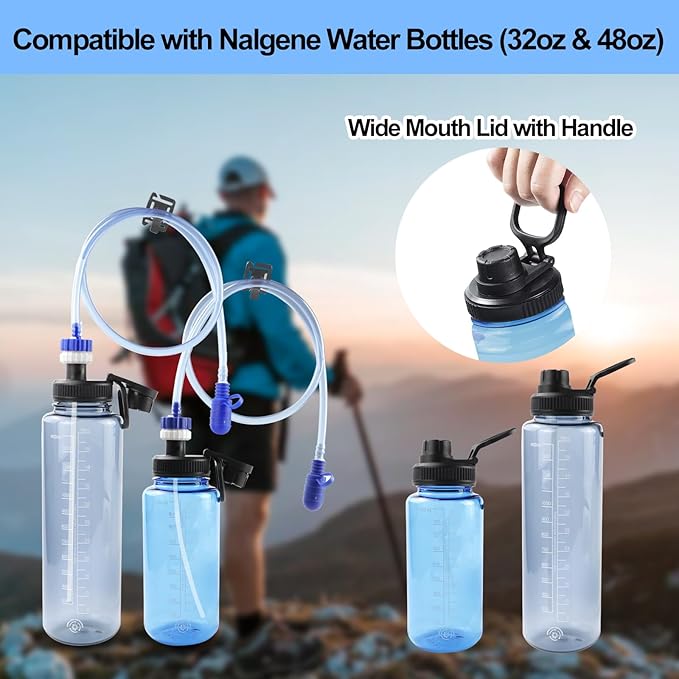 Hydration Adapter Kit for Nalgene Water Bottle with Cap, Compatible with 32/48 oz Wide Mouth Water Bottles, Outdoor Sports Accessories, Use for Camping, Cycling, Hiking(White)