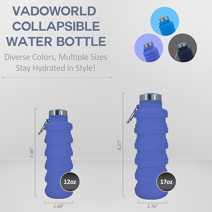 Collapsible Water Bottles 17oz, Odorless BPA-Free Silicone, Leak-Proof Foldable Reusable Bottle - Perfect for Travel Sports Gym Hiking Camping Cycling - Purple