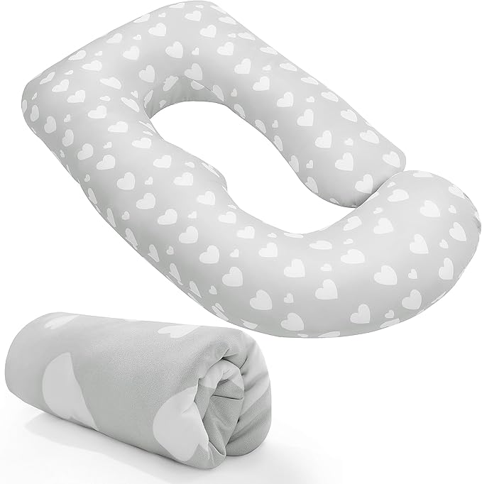 Floral Soft Pregnancy Pillow Cover (ONLY Pillowcase), U Shaped Luxurious Velvet Maternity Pillow Cover with Hidden Zip, Warm Large Pillow Protector for Side Sleeper, Grey, 58x32 in