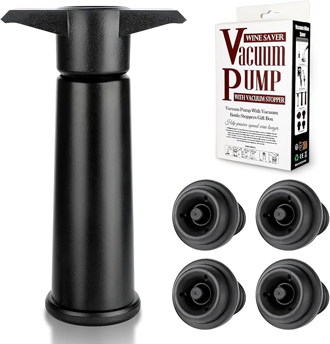 Wine Saver Pump with 4 Vacuum Stoppers, Wine Preserver for Wine Bottles, Reusable Bottle Sealer Keeps Wine Fresh