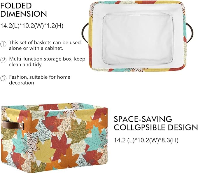 Fall Maple Leaves Storage Basket Fabric Storage Bin Laundry Baskets Autumn Pumpkin Foldable Storage Boxes Organizer Bag for Baby Cloth Dog Toy Book Storage Cubes Shelf Closet Basket 16×12×8 Inches