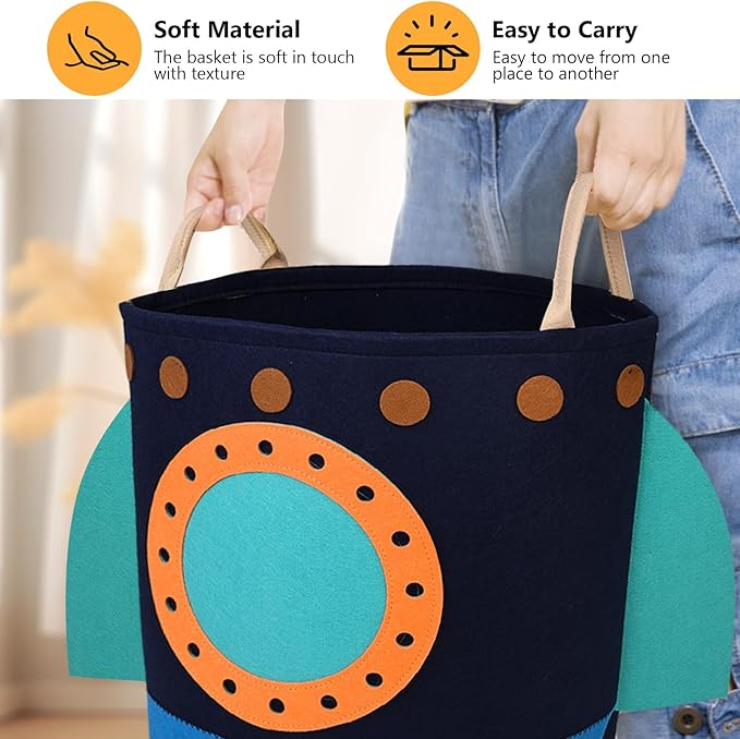 Laundry Hamper Large Rocket kids laundry basket with Carry Handle. Ideal for Toy Storage, Kids Laundry Hamper, Boys Hamper, Baby Laundry basket,Girls hampers for bedroom,Decor