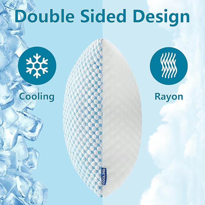 Shredded Memory Foam Pillows Standard Size Set of 2 Pack, Adjustable Cooling Bed Pillow for Side Back Sleepers with Washable Removable Cover