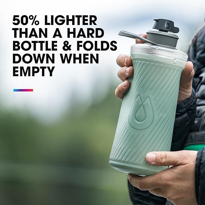 Hydrapak Flux - Collapsible Backpacking Water Bottle (1 Liter) - BPA Free, Ultra Light, Spill-Proof Twist Cap - Tahoe Blue