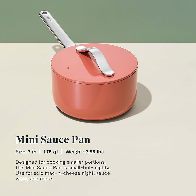 Caraway Mini Cookware Set - Non-Stick Ceramic Fry Pan (1.05 qt, 8") & Sauce Pan (1.75 qt) - Non Toxic, PTFE & PFOA Free - Oven Safe & Stovetop Agnostic (Gas, Electric & Induction) - Perracotta