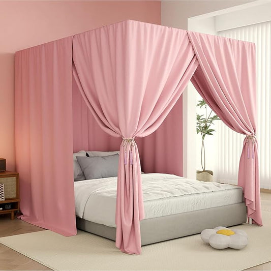 Black Canopy Bed Curtains - 4 Corner Post Bed Curtains Full Lightproof Drapes Bed Canopy with Top Ties and Tie Backs for Adults & Girls Bedroom Decoration(Pink,Full)