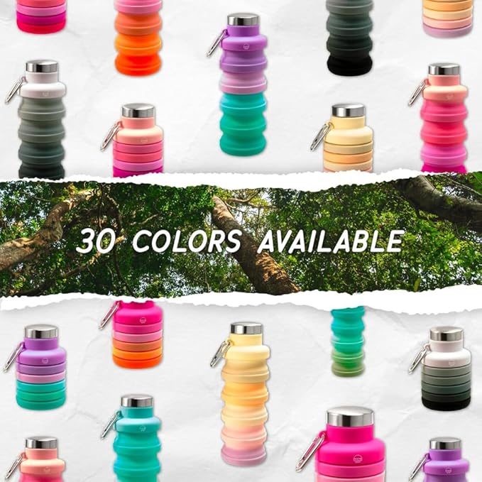 Mayim Collapsible Water Bottles Silicone Travel Tumbler with Clip for Backpack, Reusable Portable Sport Water Bottle for Gym, Camping, Hiking or Airport, 24 Oz Navy