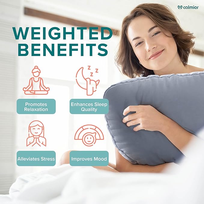 Calmier - 12 lb Sensory Weighted Pillow - Glass Bead Filled Hug Pillow - Ultra Plush Cozy Weighted Pillows for Adults and Kids - Child Sensory Pillow - Weighted Lap Pad (Light Grey - Minky, 12 LBS)