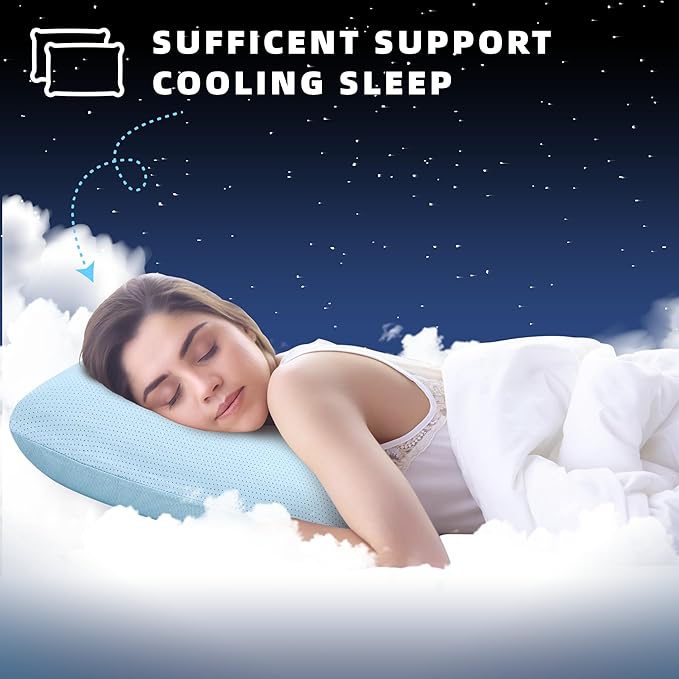 Gel Memory Foam Pillow Cooling Pillow with Removable and Machine Washable Cover Bed Pillow for Side, Back, and Stomach Sleepers, Standard Size 1 Pack Blue