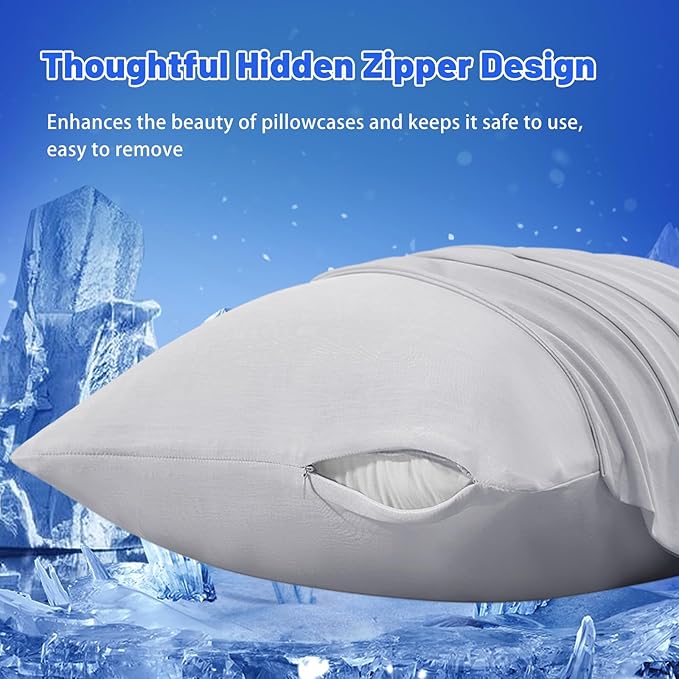 Cooling Pillow Cases for Hot Sleepers - Double Side Arc-Chill Q-Max>0.5 Cooling Fiber Cool Pillow Cases 2 Pack - Breathable Soft Cold Pillow Cases with Hidden Zipper (Light Grey, 20" x 36")