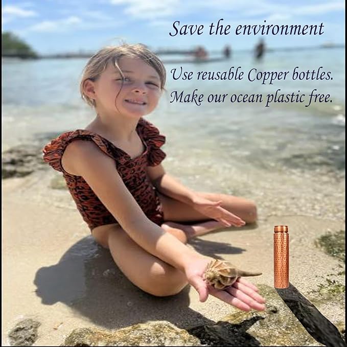 Pure Copper Water Bottle - Handcrafted - Ayurveda Health Benefits - 33 OZ - Leak proof - Easy to carry for Sports, Fitness, Yoga, School - Hammered Copper Matte Finish Vintage.