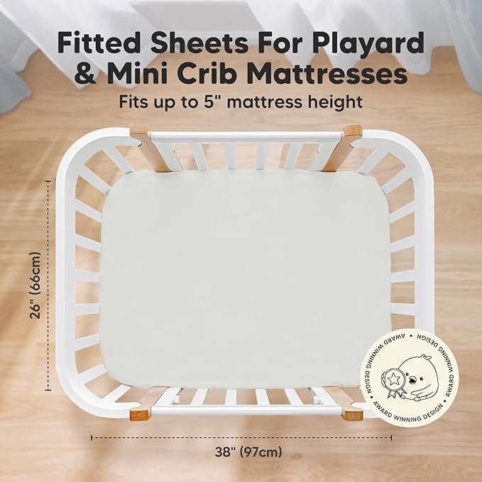 Pack and Play Sheets Fitted, 2-Pack Mini Crib Sheets - Pack N Play Sheets, Organic Fitted Crib Sheet for Pack and Play Mattress, Playard Baby Crib Sheets, Crib Sheets Neutral for Boys (French Gray)
