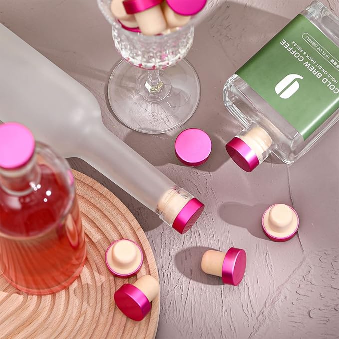 T-shaped Stopper Cork Wine Stopper Bottle Stoppers Reusable Wine Bottle Stopper Sealing Plug Bottle Cap for Wine Beer Bottles DIY Craft (Rose Red, 24)