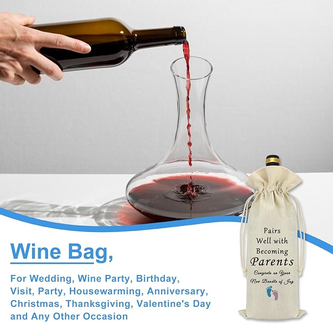 New Parents Gift Promoted to Parents Wine Bag Pregnancy Announcement Gifts for Becoming Parents New Mom New Dad Gifts Baby Shower Gender Reveal Gifts Drawstring Burlap Wine Bag Dad Mom to Be Gifts