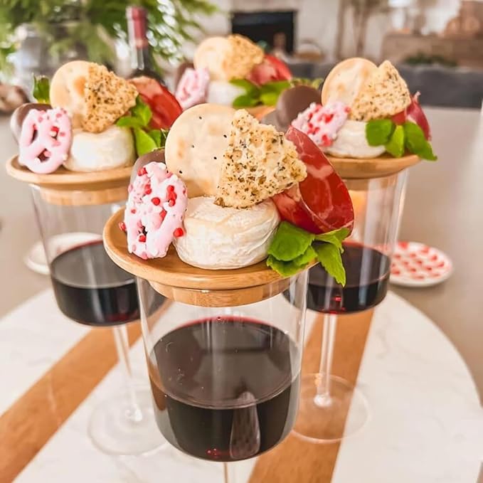 Wine Glass Charcuterie Topper, 2024 6Pcs New Wine Glass Charcuterie Board Topper, Bamboo Wine Glass Topper - Prevent Red Wine from Splashing, Charcuterie Wine Glass Topper, Gift for Wine Lovers