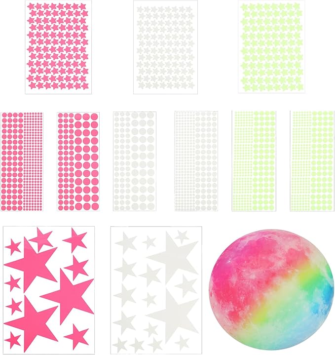uxcell Glow in The Dark Ceiling Stickers, Colorful Dots and Stars Wall Decals, Glowing Star Decal Decoration for Ceiling and Wall, 280mm Moon