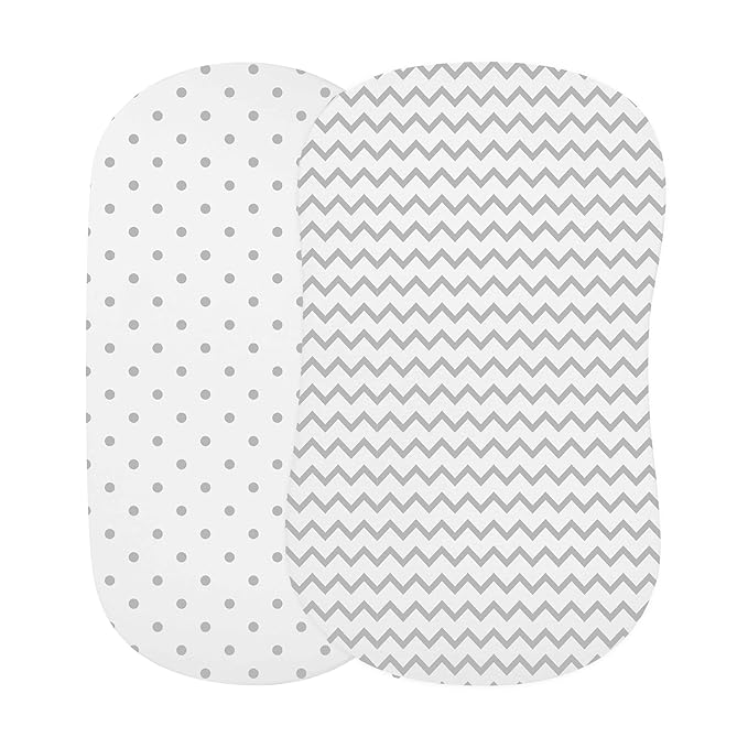 Bassinet Sheet Set 2 Pack - Baby Bassinet Sheets with 100% Jersey Cotton - Bassinet Sheets for Baby Girl and Boy, Newborn Essentials (Grey Chevron and Polka Dot)