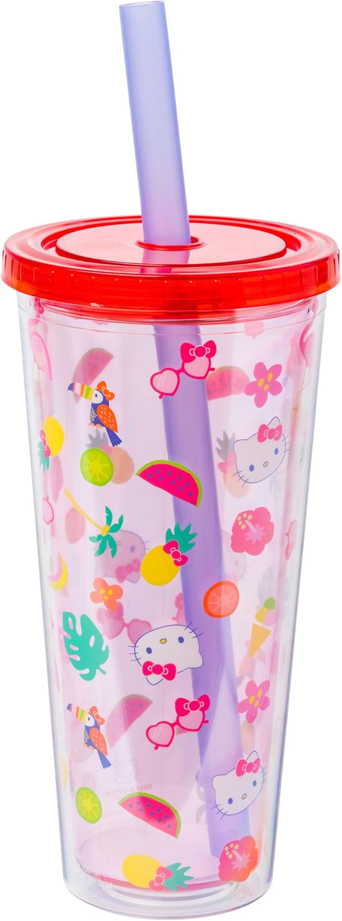 Silver Buffalo Sanrio Hello Kitty Tropical Summer Plastic Boba Tumbler with Lid and Wide Straw, 24 Ounces