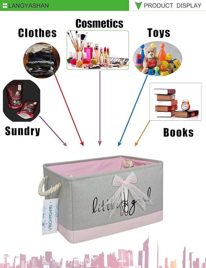 LANGYASHAN Rectangular Storage Bin Collapse Canvas Fabric Cartoon Storage Basket with Handles for Organizing Home Kitchen Boys and Girls Toys Office Closet Shelf Baskets (Rec lace)