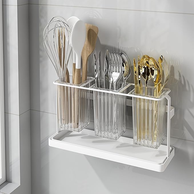 bukfen Utensil Holder Kitchen Utensil Holder for Countertop, 11.42"x3.74"x6.3"-Large Cooking Utensil Crocks for Kitchen Counter Modern Utensil Organizer for Spatula Cooking Utensil Organizer,White