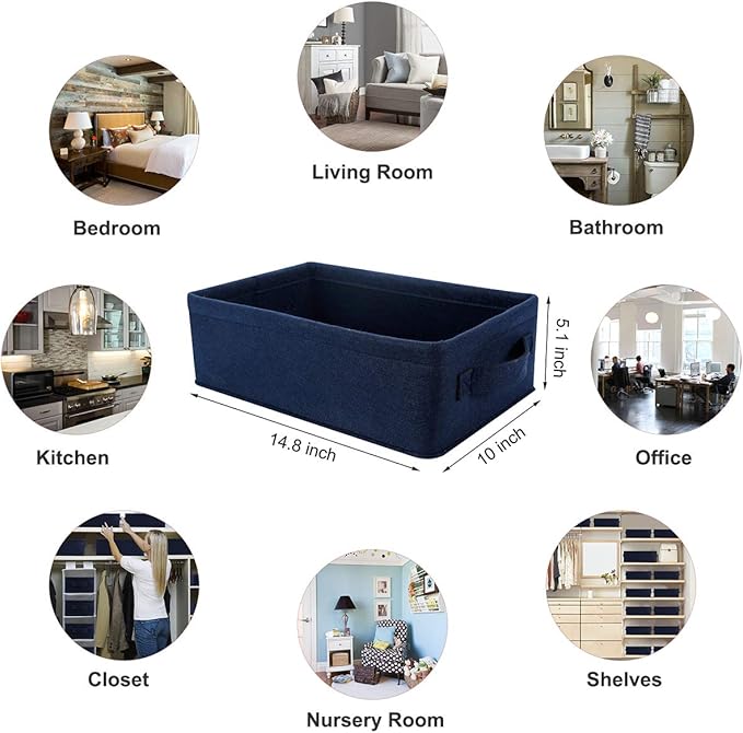 Small Storage Baskets Shelf Storage Baskets Navy Blue Fabric Storage Basket Bin Narrow Storage Basket for Towels Dog Cat Toys Clothes Hats Belts Dippers Baby Toys Storage Basket Little
