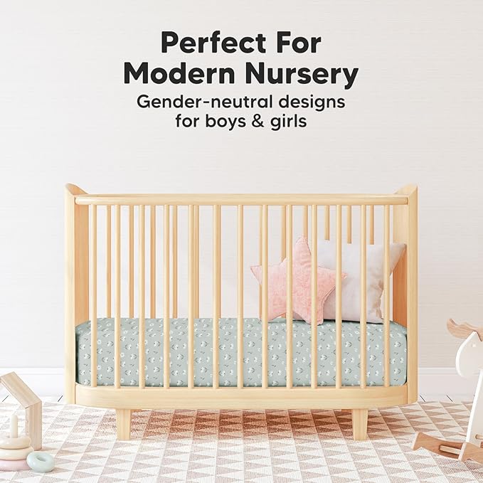 Pack and Play Sheets Fitted, 2-Pack Mini Crib Sheets - Pack N Play Sheets, Organic Fitted Crib Sheet for Pack and Play Mattress, Playard Baby Crib Sheets, Crib Sheets Neutral for Boys (Daisies)