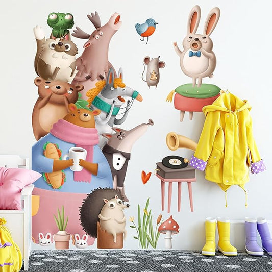 Cartoon Animals Wall Stickers Animal Stack High Concert Wall Decals for Baby Boy Girl Room Decor Decals Peel and Stick Airplanes Kids Wall Stickers Bear Wall Decals for Nursery Decor