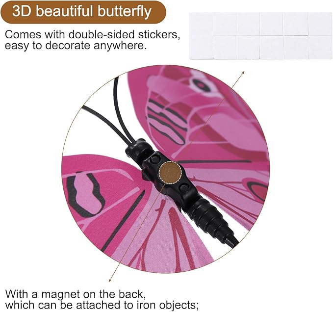 uxcell 120Pcs 3D Beautiful Butterfly Removable DIY Wall Stickers for Bedroom Living Room TV Background Decorations, Pink