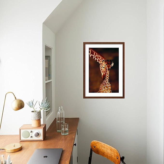 Framed Wall Art Prints Giraffe and Baby by Lantern Press, Animals Decor, 12" x 18", Espresso Frame with White Mat
