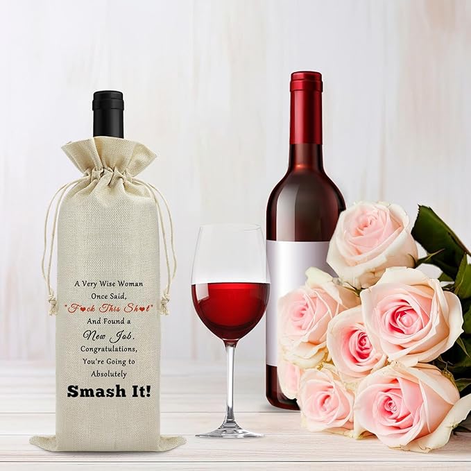 New Job Gifts for Coworker Wine Bag Coworker Leaving Gifts Congratulations Gifts New Job Promotion Gift for Women Men Wine Gift Bag Going Away Gift Farewell Party Decors Drawstring Wine Bottle Bag