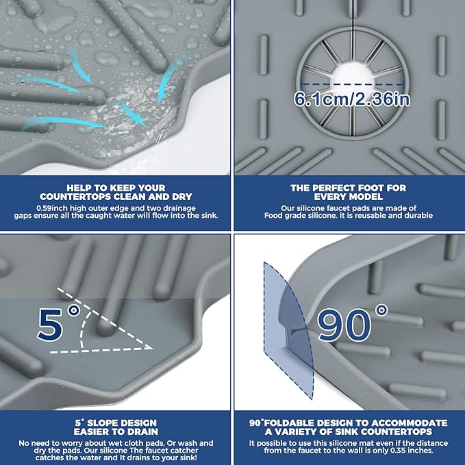 Kitchen Sink Faucet Splash Guard Silicone Sink Faucet Drying Mat Faucet Handle Drip Catcher Tray, Dish Sponge Holder Kitchen Sink Accessories Sink Protector Home Kitchen Organization Gadgets Organizer