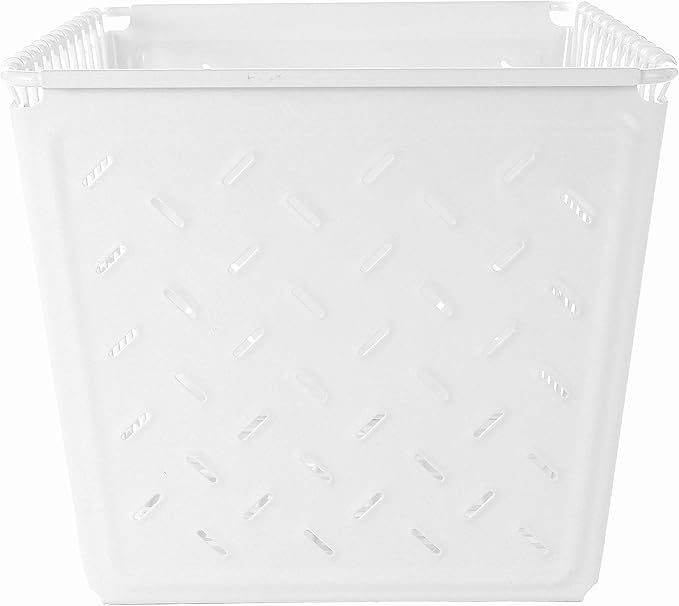 Tovolo Macklin, Stamped Steel & Wire Basket for Closet & Cubby Storage Vintage-Inspired Design with Customizable Label Plate, Medium, White