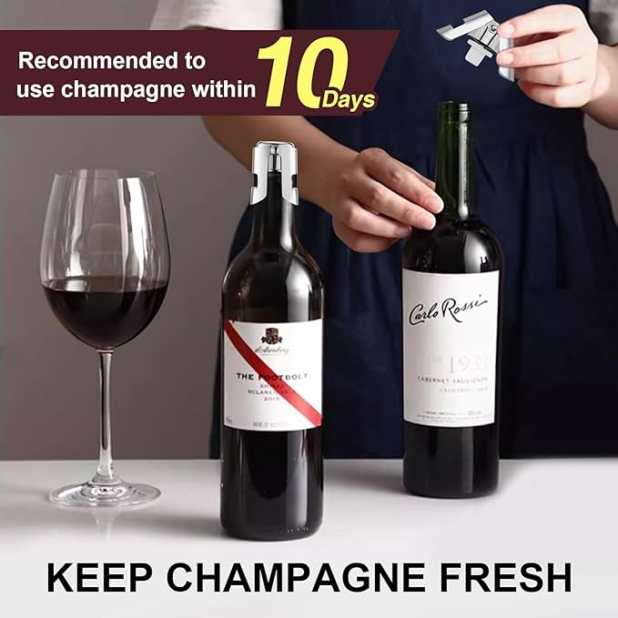 Sparkling Champagne Bottle Stoppers, 3-Pack Champagne Stoppers - Stainless Steel Wine Bottle Stoppers, Champagne Corks Vacuum Wine Storage Aerator Aerator Bottle Cap Sealer