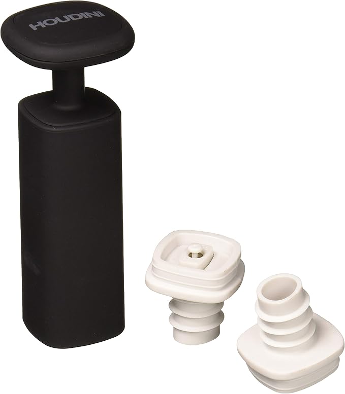 Houdini Wine Vacuum Preserver, 6"x 4"x 7", Black
