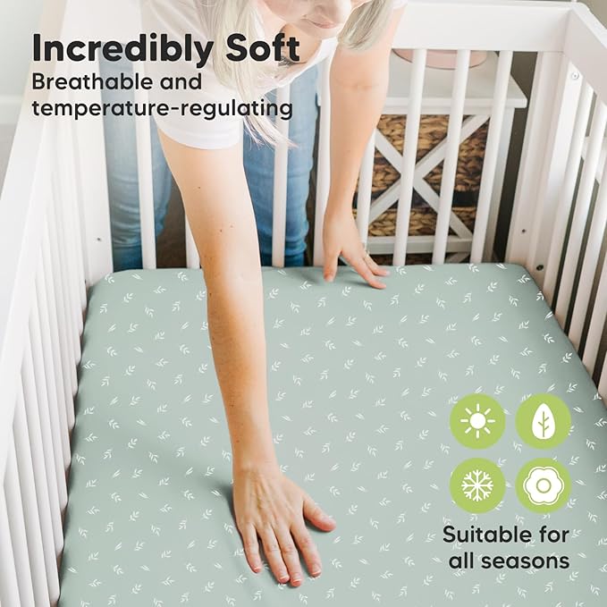 Pack and Play Sheets Fitted, 2-Pack Mini Crib Sheets - Pack N Play Sheets, Organic Fitted Crib Sheet for Pack and Play Mattress, Playard Baby Crib Sheets,Crib Sheets Neutral for Boys,Girls (Prairie)