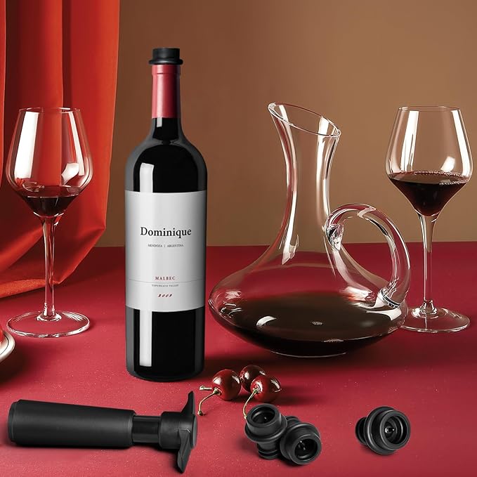 Wine Saver Vacuum Pump with 6 Wine Stoppers, Wine Preserver Keep Wine Fresher for Longer, Reusable Food Grade Silicone Wine Stopper Leak Proof, Wine Corks Fit Almost Any Wine Bottles