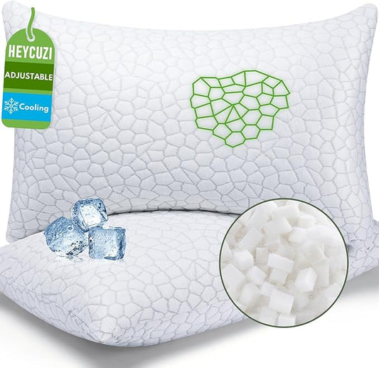 Cooling Shredded Memory Foam Pillow for Sleeping - King Size 2 Pack, Adjustable Bed Pillows Set of 2 for Side, Back, and Stomach Sleepers, Washable Breathable Cold Cover - CertiPUR-US