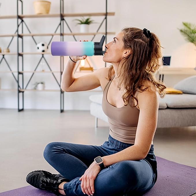 Stainless Steel Water bottle with Straw & Wide Mouth Lid, Wide Rotating Handle, 40oz Double Wall Vacuum Insulated Water Bottle Leak Proof, BPA Free, Keep Cold and Hot, 40oz, Purple Gradient