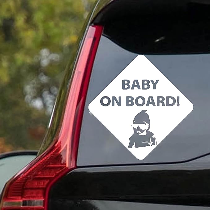 Baby On Board Sticker Viynl Decal Sticker for Windows, Car Sticker | Cars Trucks Vans, Bumper Sticker, Size: 5inch (White)