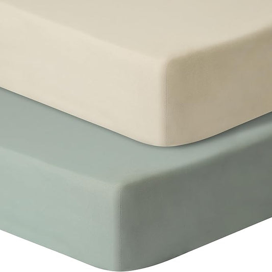 Pack and Play Sheets Fitted, 2 Pack Pack n Play Sheets for Graco Pack n Play Mattress, Unisex Playard Sheets for Boys Girls (Brown & Green, 38 X 26 Inch)