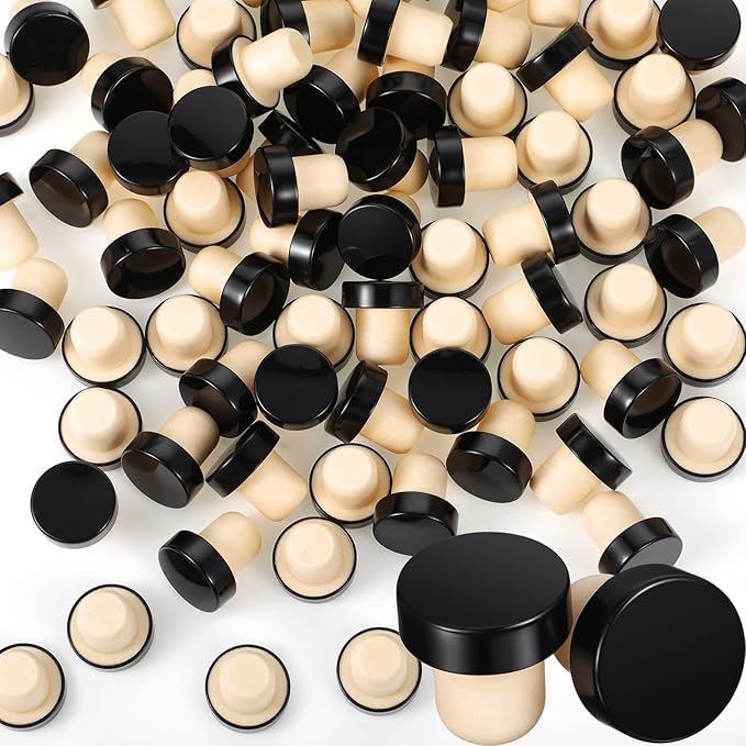 T-shaped Stopper Cork Wine Stopper Bottle Stoppers Reusable Wine Bottle Stopper Sealing Plug Bottle for Wine Beer Bottles DIY Craft (Black, 72 Pieces)