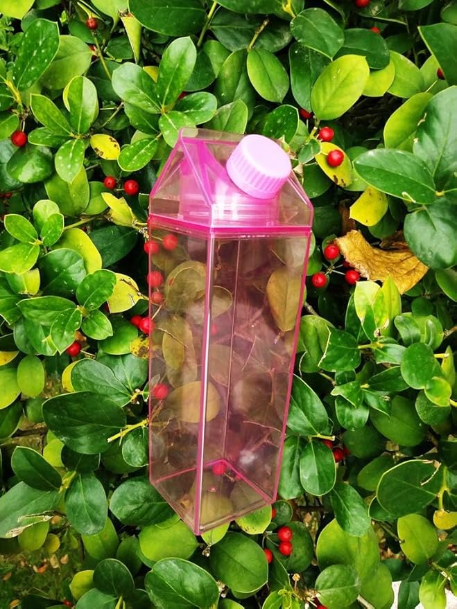 Jinberry 1000ml/34oz Cute Leakproof Clear Milk Carton Water Bottle Portable Drinkware for Outdoor Climbing Tour or Camping